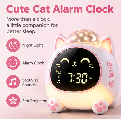 🐱 KYARANO Cute Cat Kids Alarm Clock with Star Projector