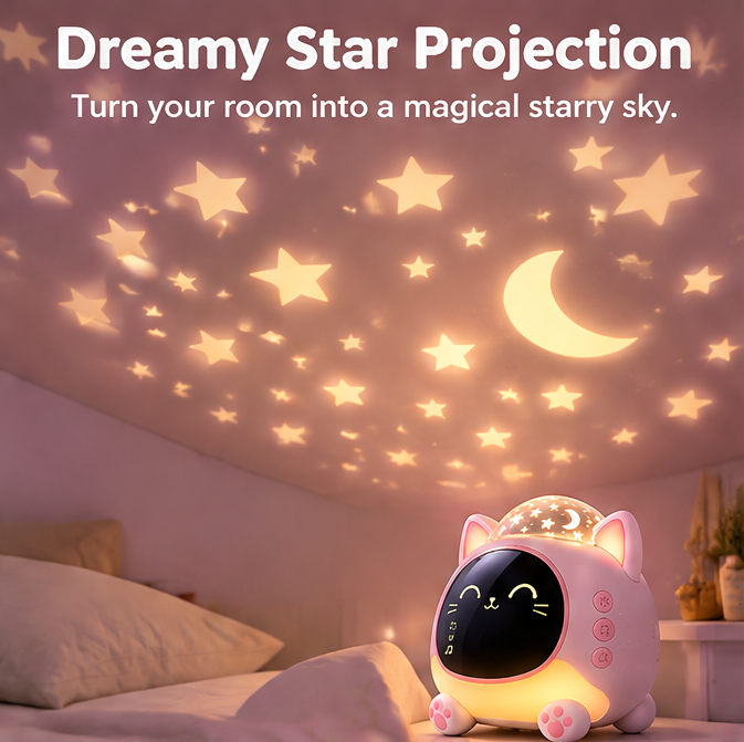 🐱 KYARANO Cute Cat Kids Alarm Clock with Star Projector