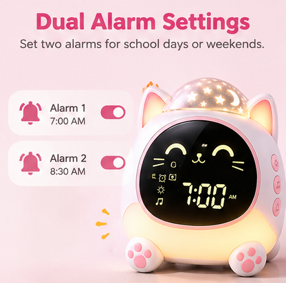 🐱 KYARANO Cute Cat Kids Alarm Clock with Star Projector