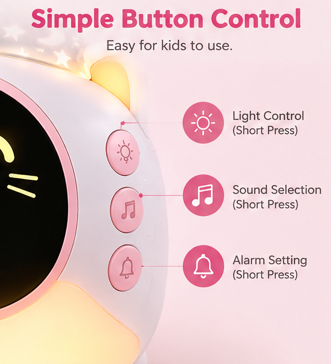 🐱 KYARANO Cute Cat Kids Alarm Clock with Star Projector