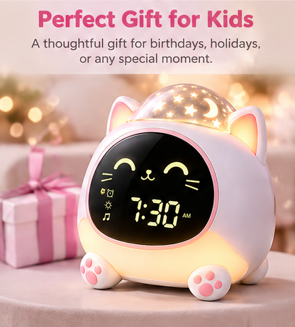 🐱 KYARANO Cute Cat Kids Alarm Clock with Star Projector