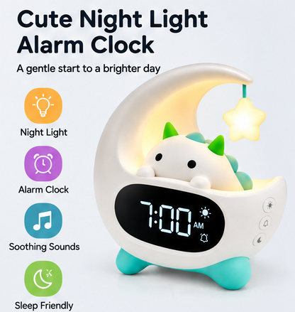 ☀️ Cute Moon Dinosaur Kids Alarm Clock with 7 Color Night Light