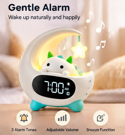 ☀️ Cute Moon Dinosaur Kids Alarm Clock with 7 Color Night Light