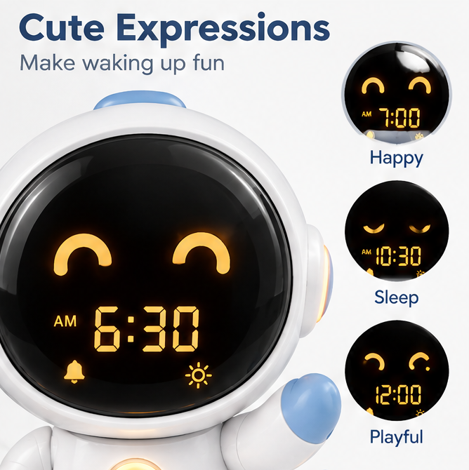 🤖 KYARANO Cute Robot Kids Alarm Clock