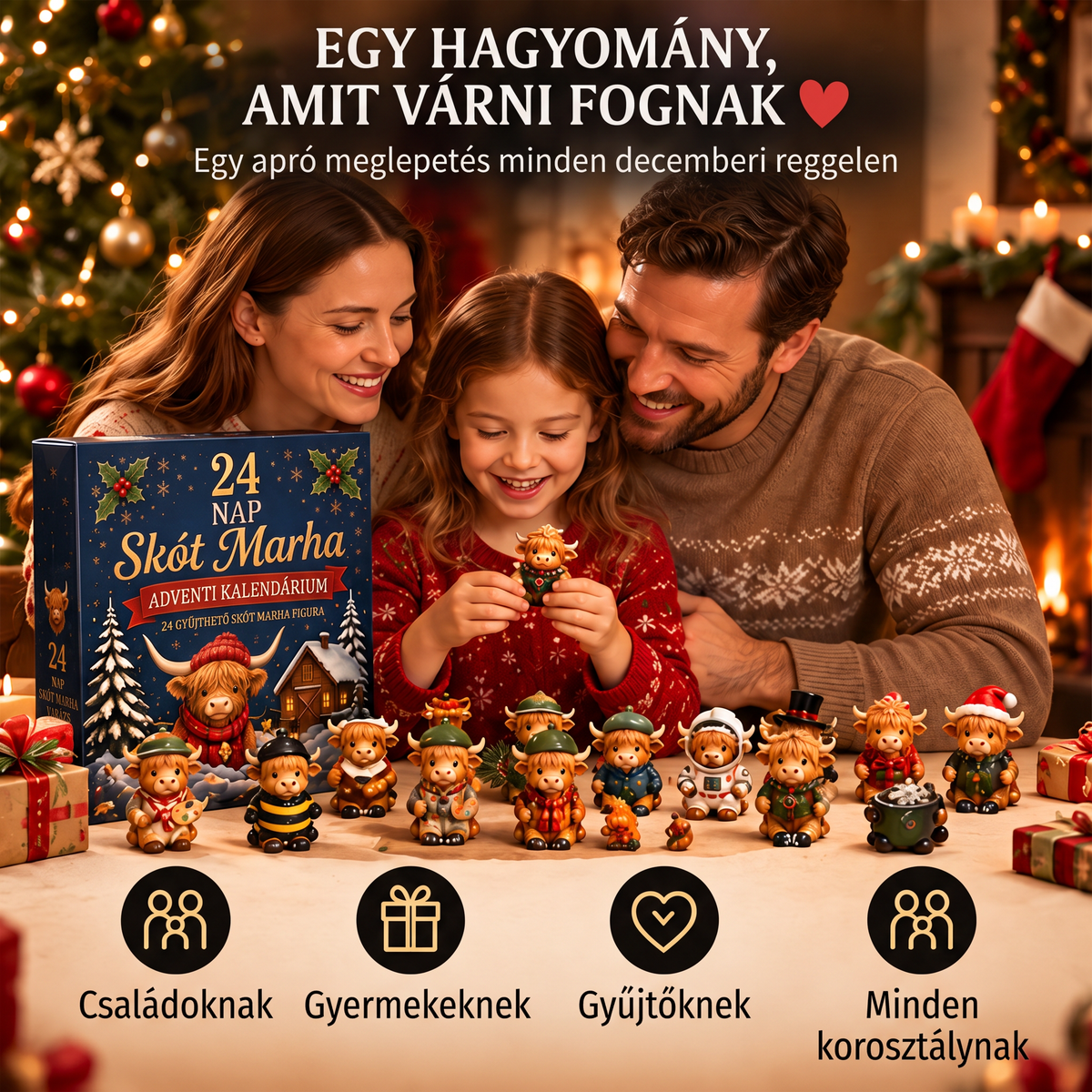 💎💎 Utolsó nap – 49% kedvezmény 🐮 24 napos adventi naptár aranyos skót marhával