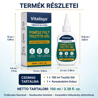 Vitalisys® Mély penészfolt-tisztító gél 👑 – Sűrű, tapadó formula fugákhoz, tömítésekhez és nedves sarkokhoz 💎