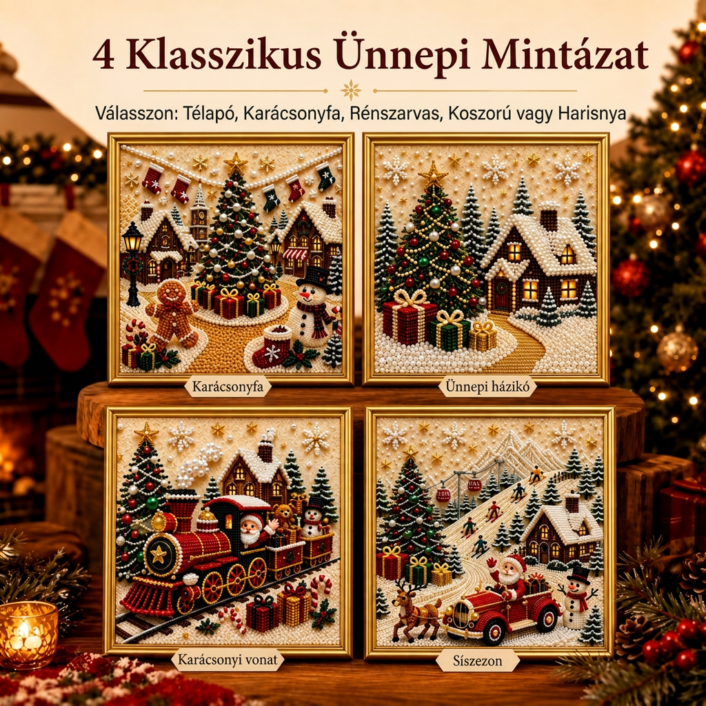 💎💎3D karácsonyi gyöngykirakó készlet – Pihentető ünnepi alkotás