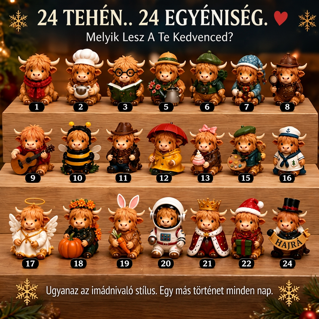 💎💎 Utolsó nap – 49% kedvezmény 🐮 24 napos adventi naptár aranyos skót marhával