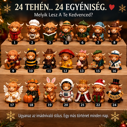 💎💎 Utolsó nap – 49% kedvezmény 🐮 24 napos adventi naptár aranyos skót marhával