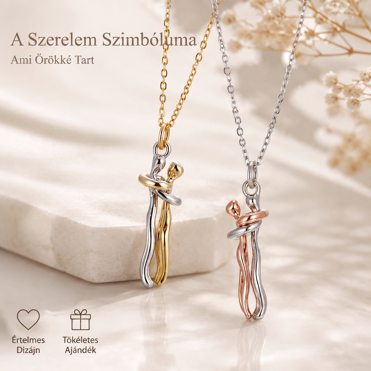 Édes ölelés medál 👑 – romantikus szerelemszimbólum állítható ezüst lánccal 💖