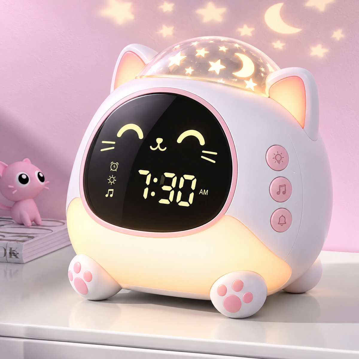 🐱 KYARANO Cute Cat Kids Alarm Clock with Star Projector