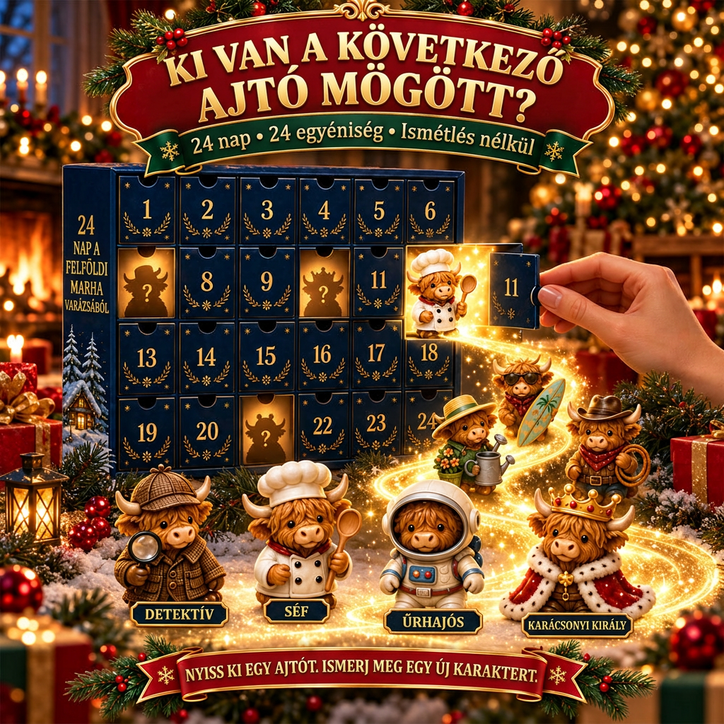 💎💎 Utolsó nap – 49% kedvezmény 🐮 24 napos adventi naptár aranyos skót marhával