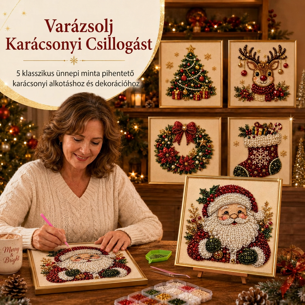💎💎3D karácsonyi gyöngykirakó készlet – Pihentető ünnepi alkotás