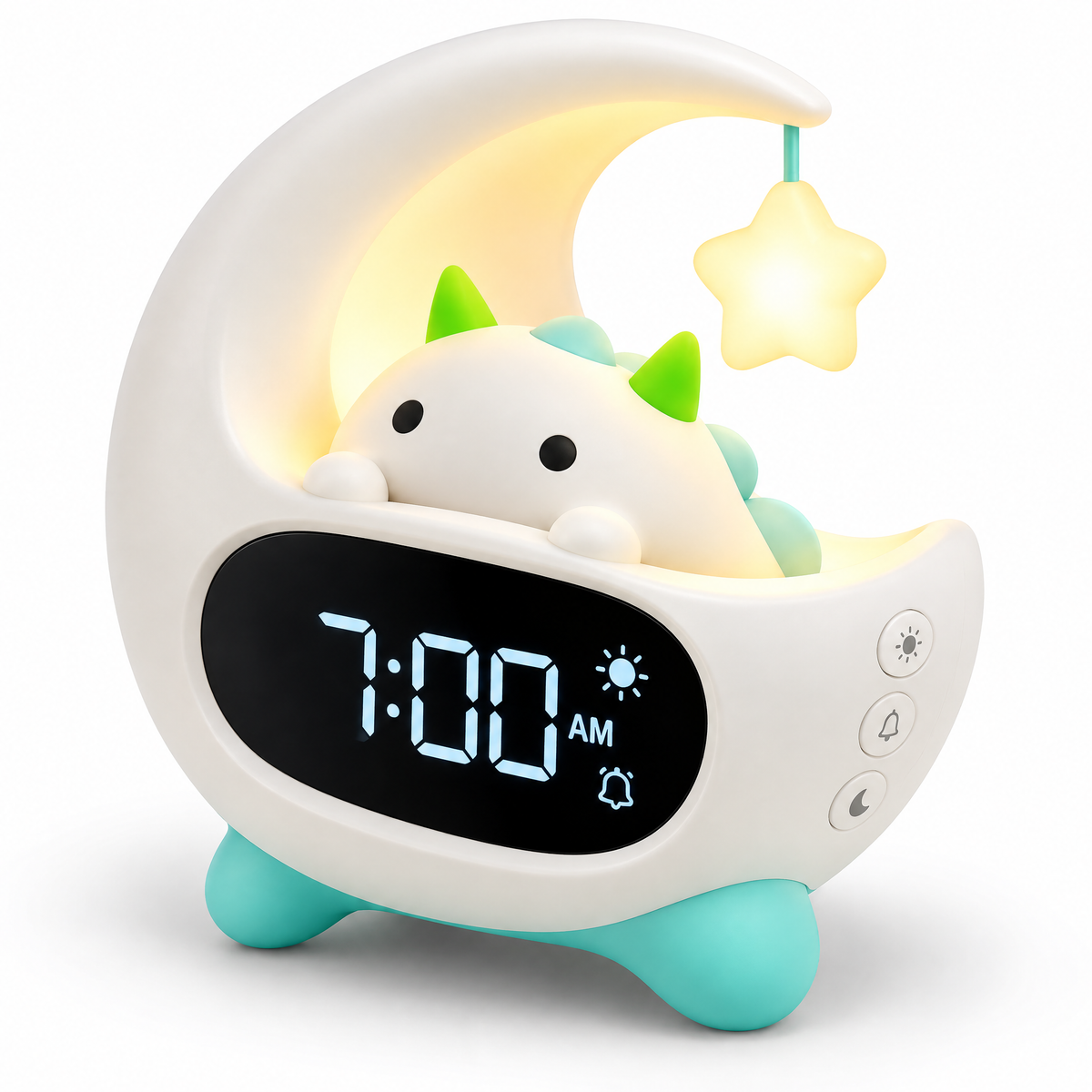 ☀️ Cute Moon Dinosaur Kids Alarm Clock with 7 Color Night Light