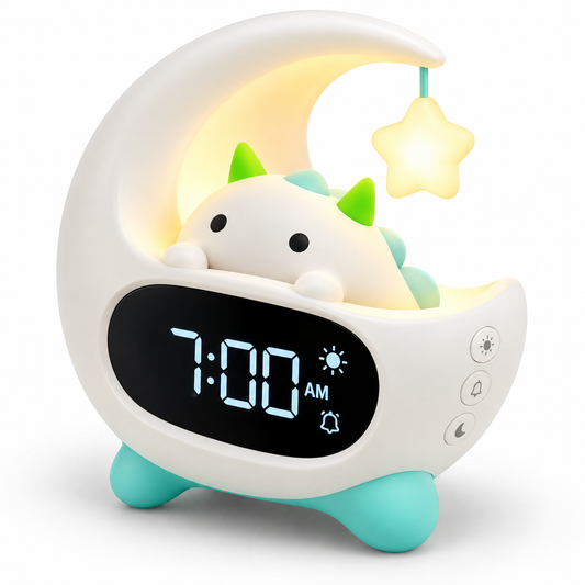 ☀️ Cute Moon Dinosaur Kids Alarm Clock with 7 Color Night Light