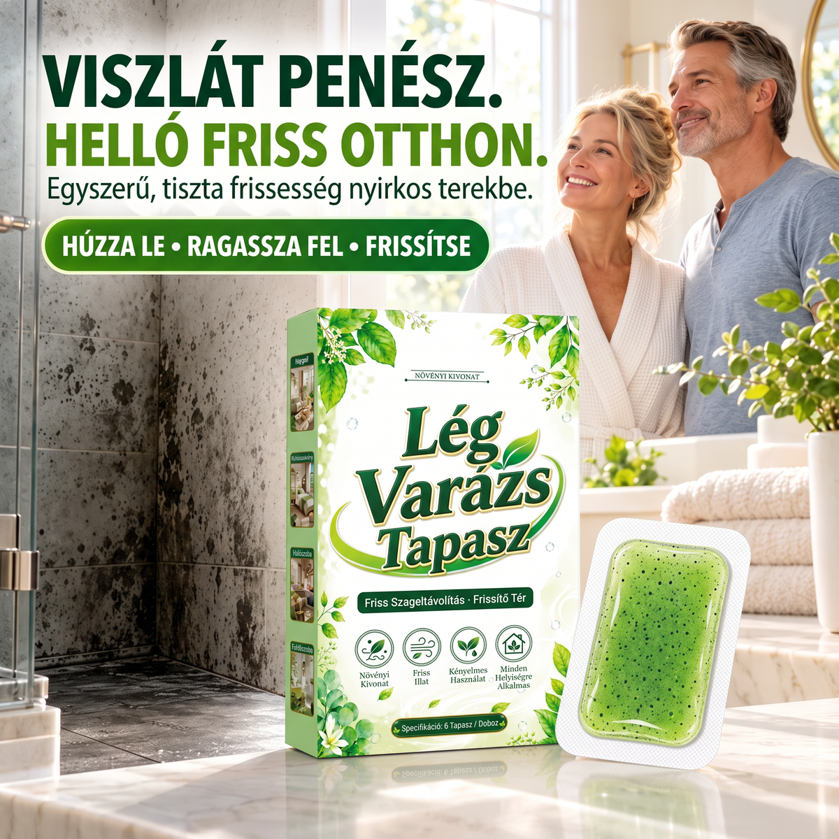 🔥 Utolsó nap 50% kedvezménnyel! 6 db penészeltávolító tapasz – növényi összetevőket tartalmazó párnák a penész eltávolítására.