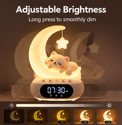 🌙 KYARANO Cute Moon Cat Night Light Alarm Clock