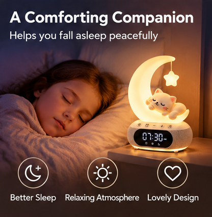 🌙 KYARANO Cute Moon Cat Night Light Alarm Clock