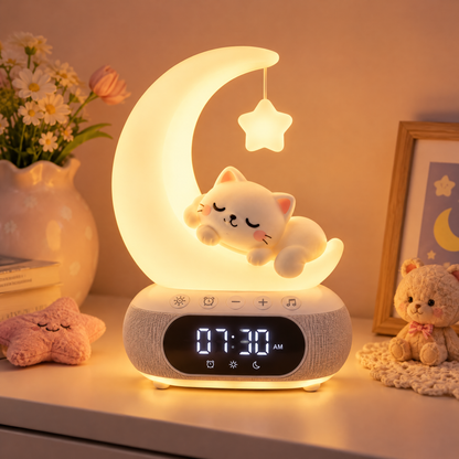 🌙 KYARANO Cute Moon Cat Night Light Alarm Clock