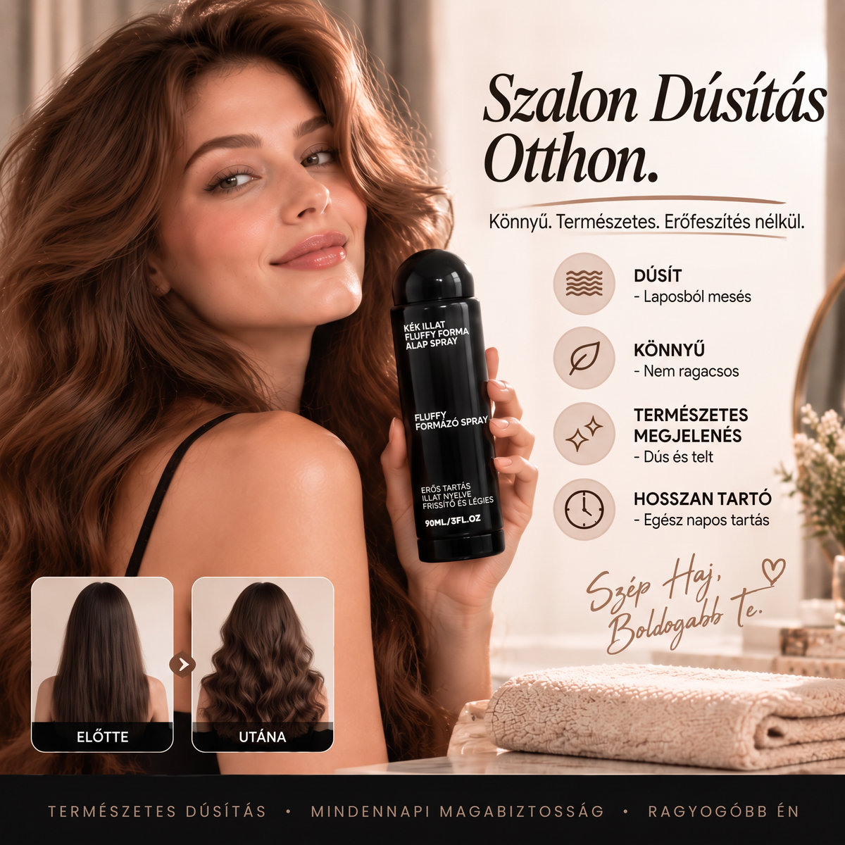 👑👑Vitalisys® Fluffy Hair Shaping Spray – Könnyed, dúsító spray a hajtövek megemeléséért és a természetes mozgásért, őszibarack illattal 👸