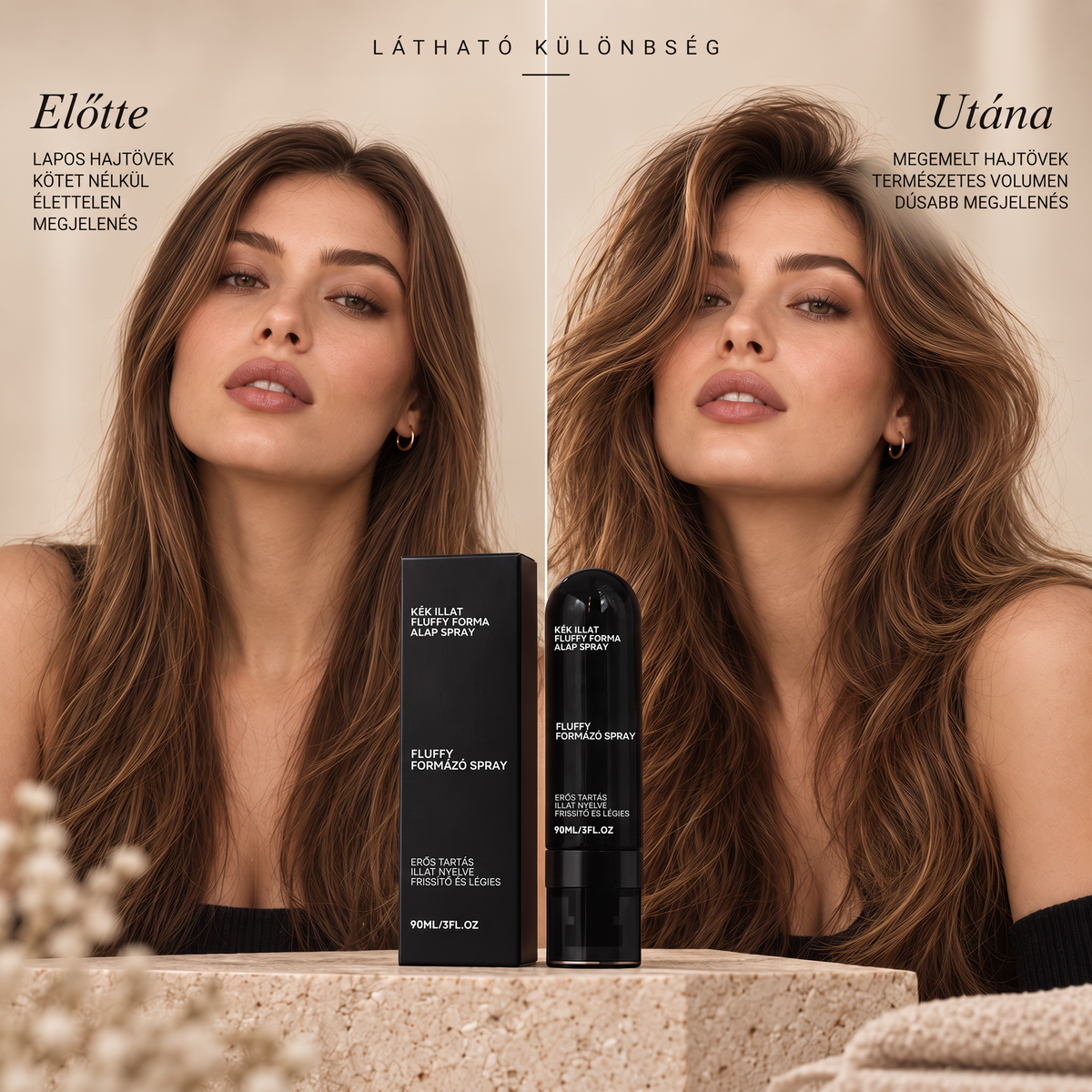 👑👑Vitalisys® Fluffy Hair Shaping Spray – Könnyed, dúsító spray a hajtövek megemeléséért és a természetes mozgásért, őszibarack illattal 👸