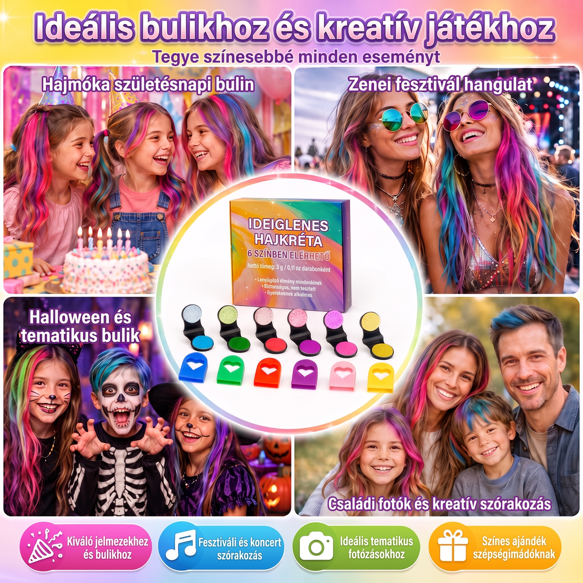 🌟Utolsó nap -50% KEDVEZMÉNY🌈🌈6 színű ideiglenes hajkréta applikátor készlet