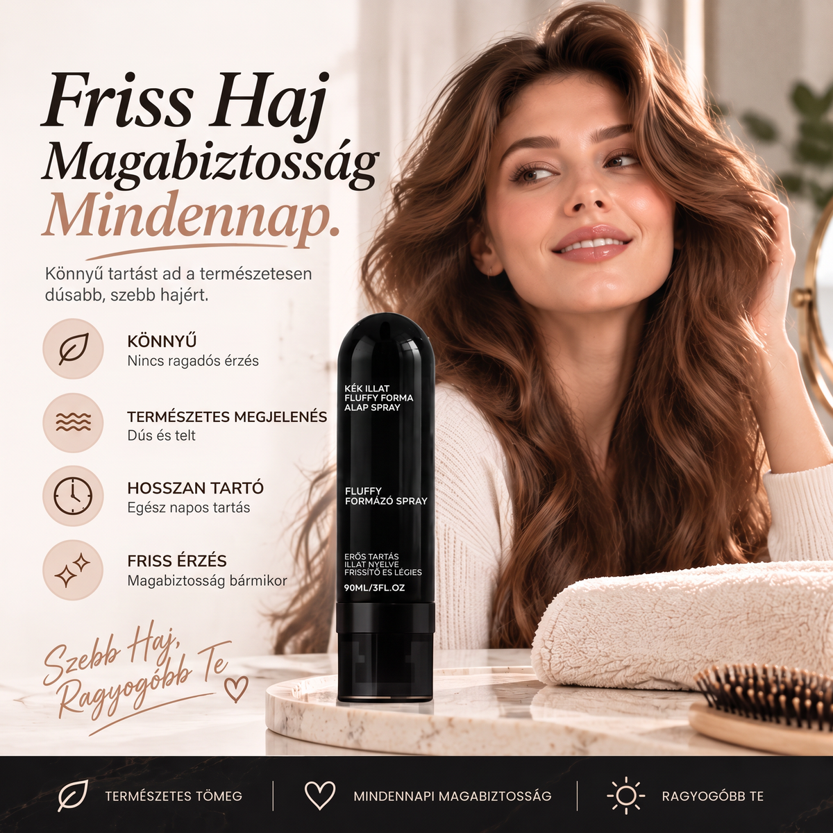 🌈🌈Vitalisys® Fluffy Hair Shaping Spray – Könnyed, dúsító spray a hajtövek megemeléséért és a természetes mozgásért, őszibarack illattal 👸