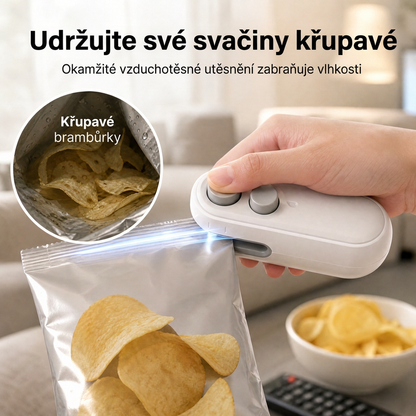 Vitalisys® Hordozható újratölthető tasaklezáró – 2 az 1-ben USB-C mini lezáró és vágó eszköz ✨