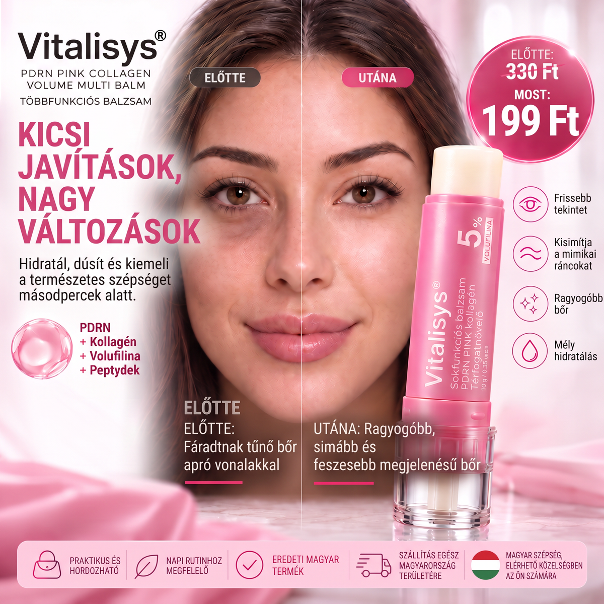 🔥🔥 Vitalisys® Koreai PDRN rózsaszín kollagénes dúsító balzsam
