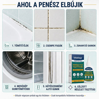 Vitalisys® Mély penészfolt-tisztító gél 👑 – Sűrű, tapadó formula fugákhoz, tömítésekhez és nedves sarkokhoz 💎