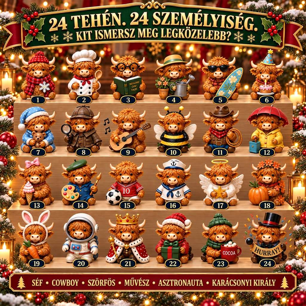 💎💎 Utolsó nap – 49% kedvezmény 🐮 24 napos adventi naptár aranyos skót marhával