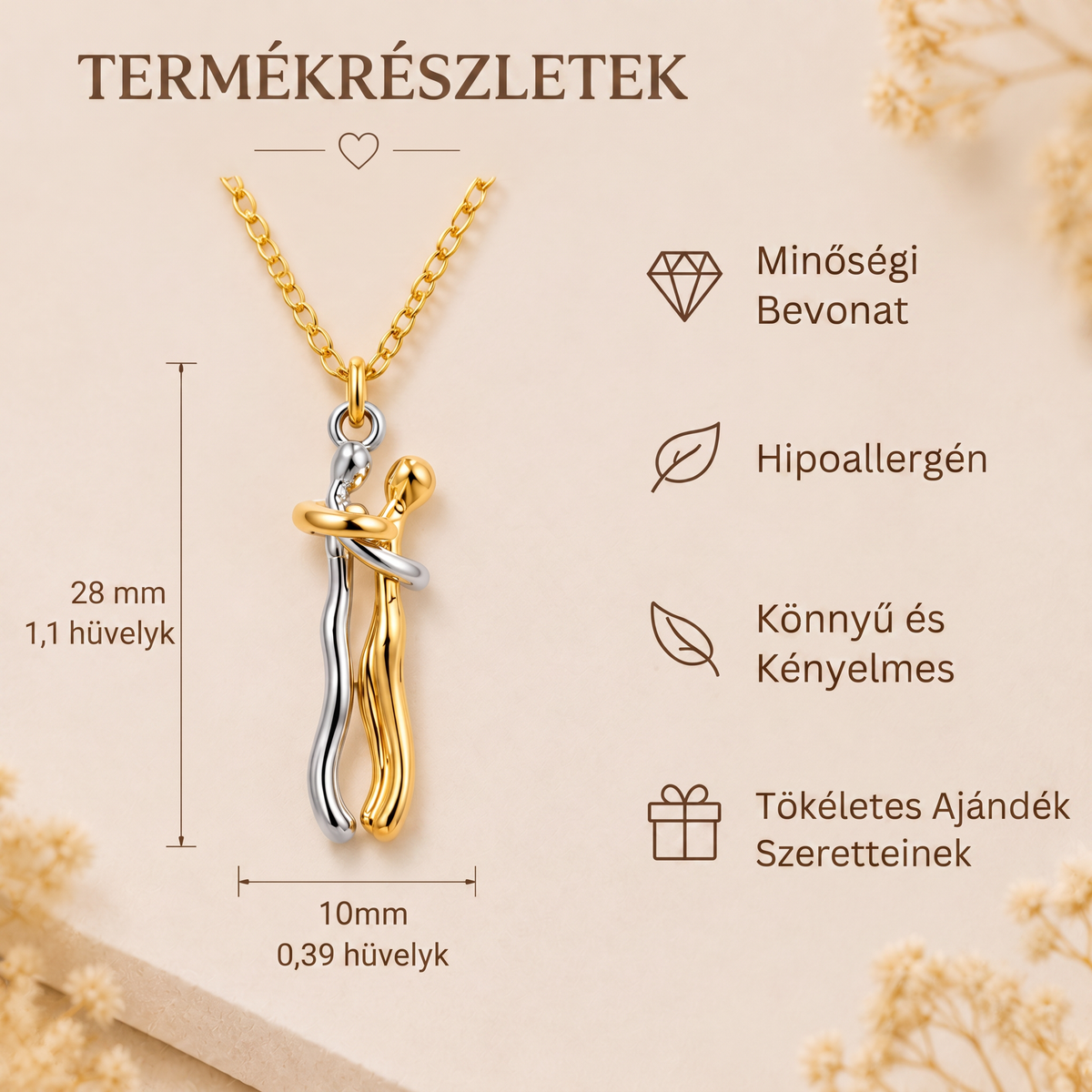 Édes ölelés medál 👑 – romantikus szerelemszimbólum állítható ezüst lánccal 💖