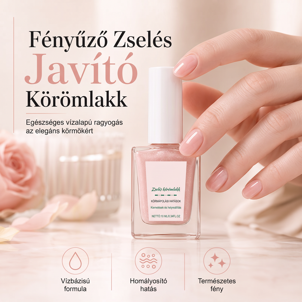 🔥🔥 Simító és ápoló körömlakk – Természetes rózsaszín gyöngyházfény💅