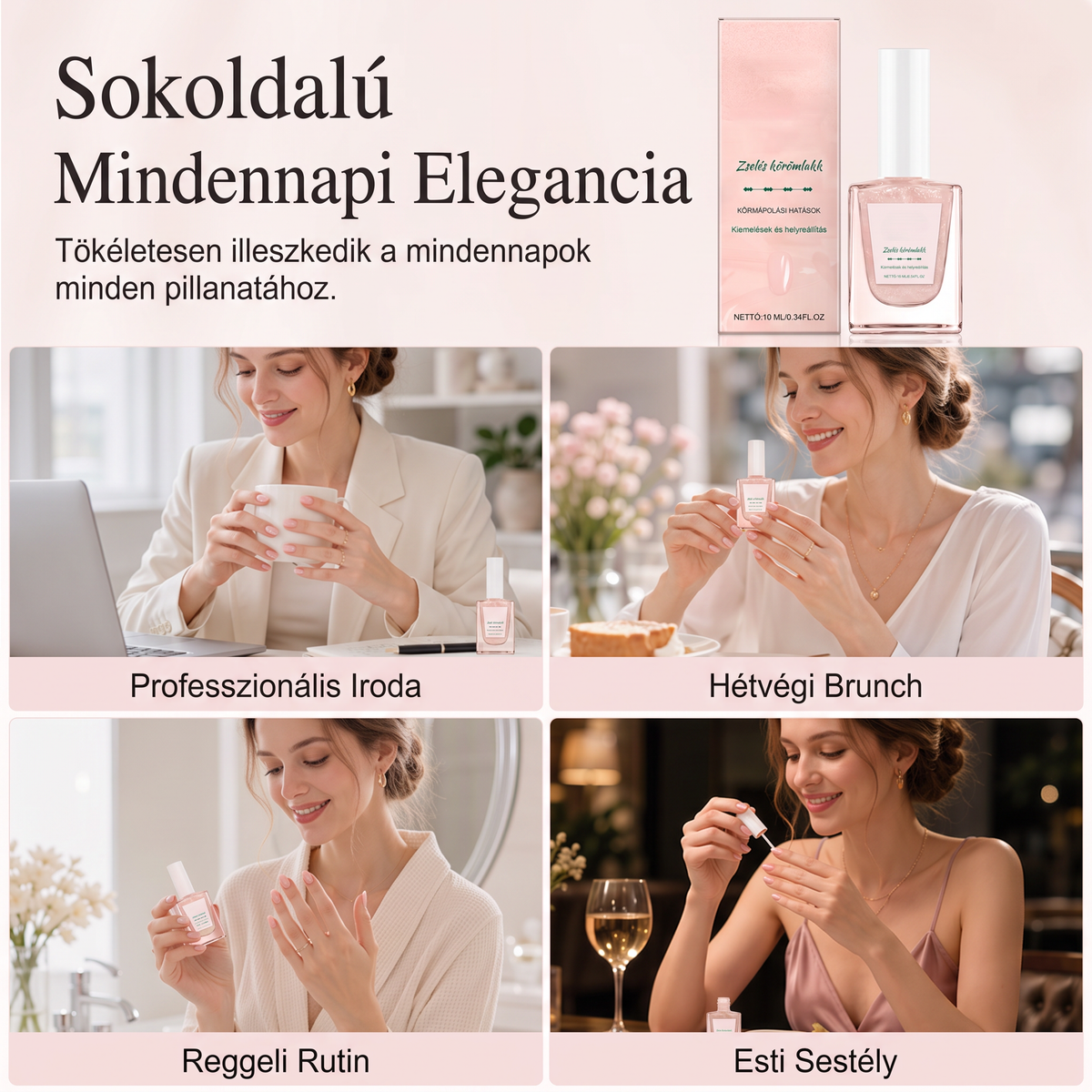 🔥🔥 Simító és ápoló körömlakk – Természetes rózsaszín gyöngyházfény💅