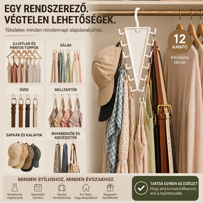 👚 12 kampós forgatható szekrényszervező – Takarítson meg helyet és tartsa rendszerezetten kiegészítőit 💖