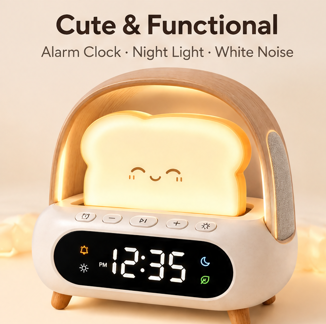 🍞 KYARANO Cute Toast Night Light Alarm Clock