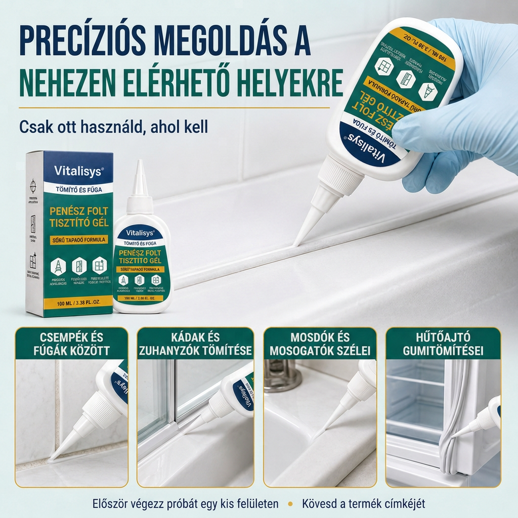Vitalisys® Mély penészfolt-tisztító gél 👑 – Sűrű, tapadó formula fugákhoz, tömítésekhez és nedves sarkokhoz 💎