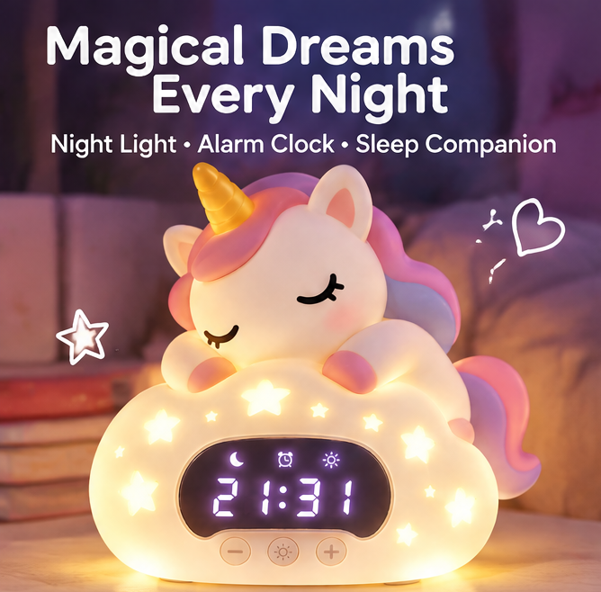 🦄 KYARANO Cute Unicorn Night Light Kids Alarm Clock