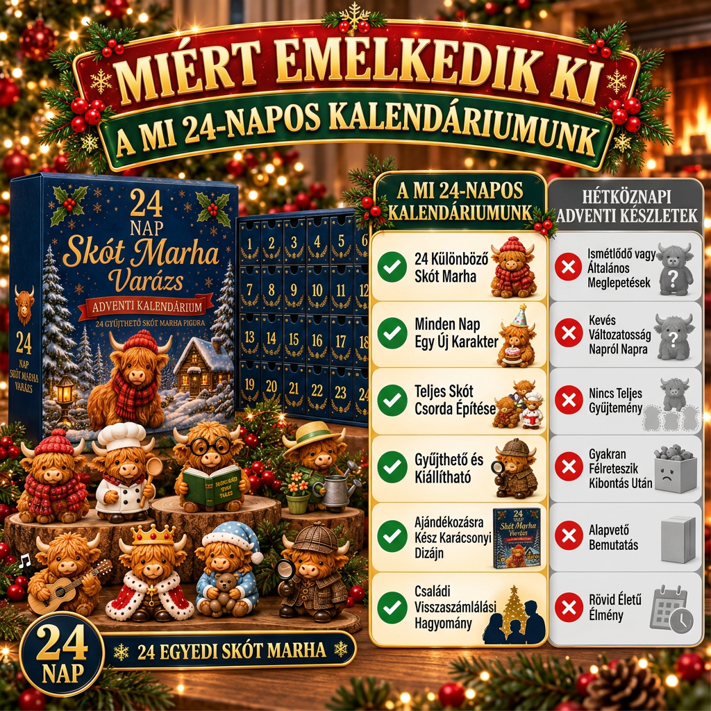 💎💎 Utolsó nap – 49% kedvezmény 🐮 24 napos adventi naptár aranyos skót marhával