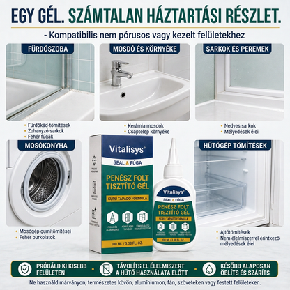 Vitalisys® Mély penészfolt-tisztító gél 👑 – Sűrű, tapadó formula fugákhoz, tömítésekhez és nedves sarkokhoz 💎