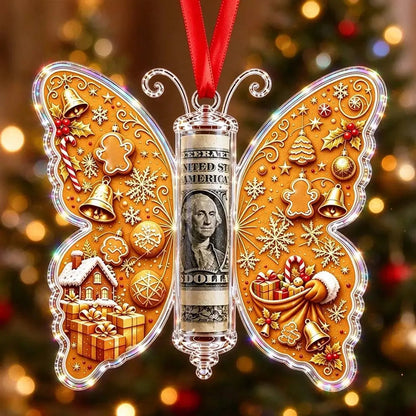 🌈🌈 3D karácsonyi pillangós dísz pénzajándékhoz – pénztartó és emlékdísz 🎁💶✨
