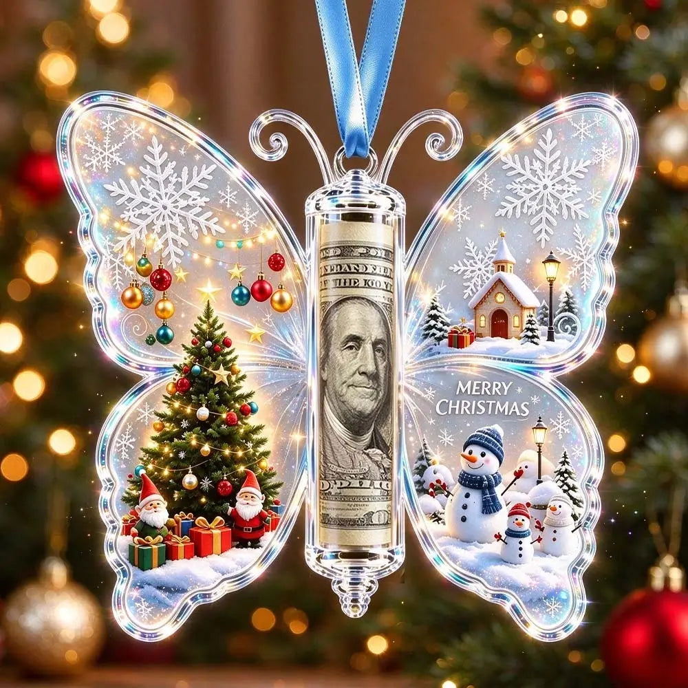 🌈🌈 3D karácsonyi pillangós dísz pénzajándékhoz – pénztartó és emlékdísz 🎁💶✨